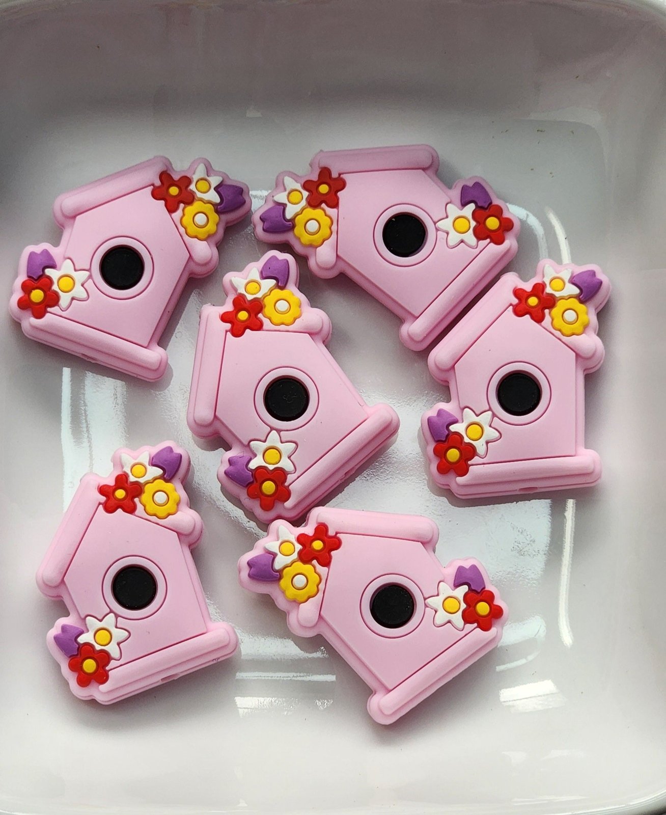 Birdhouse silicone focal beads