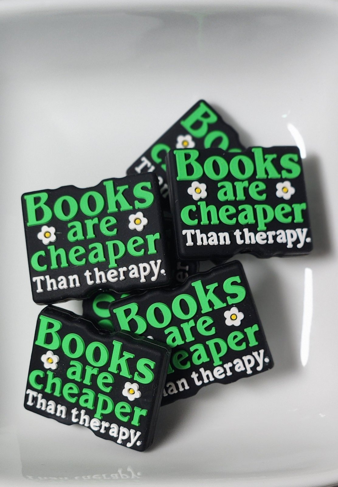 Books Cheaper than Therapy Silicone focal bead