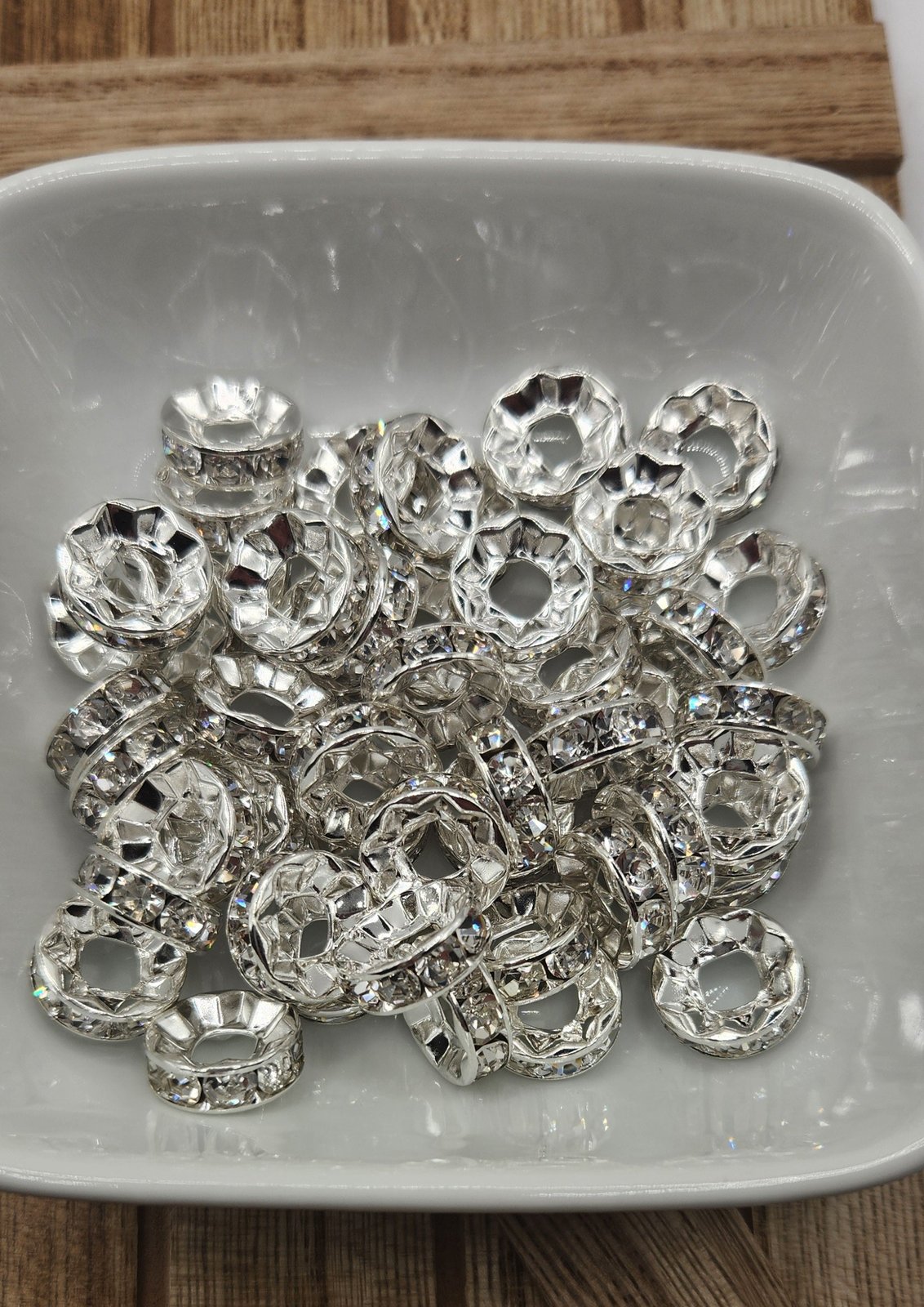 15 mm wide hole silver rhinestone spacers 10 count, photo 3