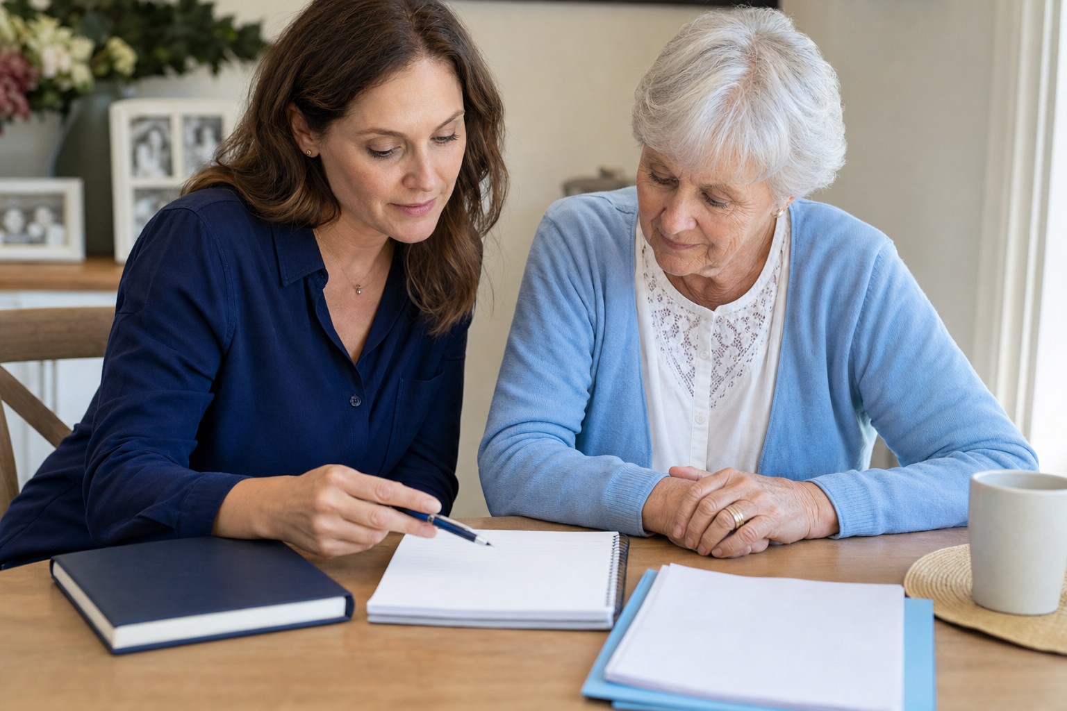 Family members reviewing a care checklist together