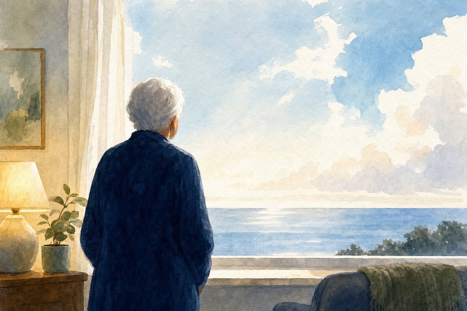 Editorial illustration representing an older adult's search for stable housing