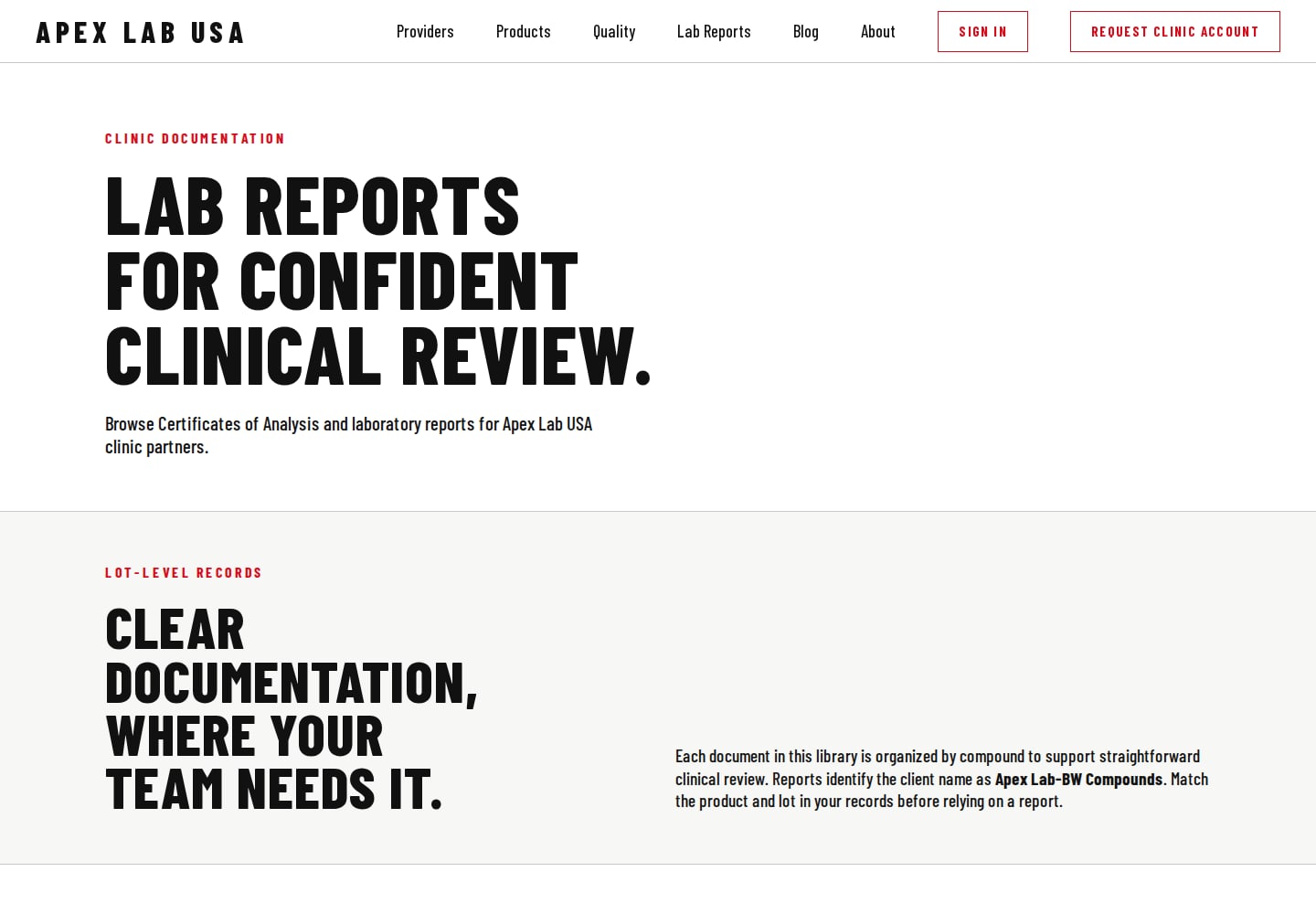 Apex Lab USA laboratory report library for clinic documentation review