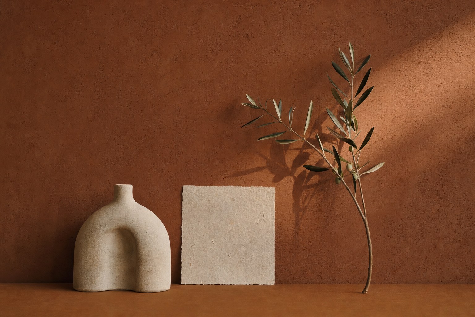 Warm editorial still life in natural materials