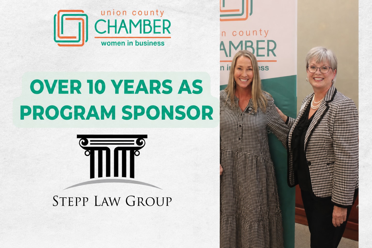 Stepp Law Group recognized for more than 10 years as a Union County Chamber Women in Business program sponsor
