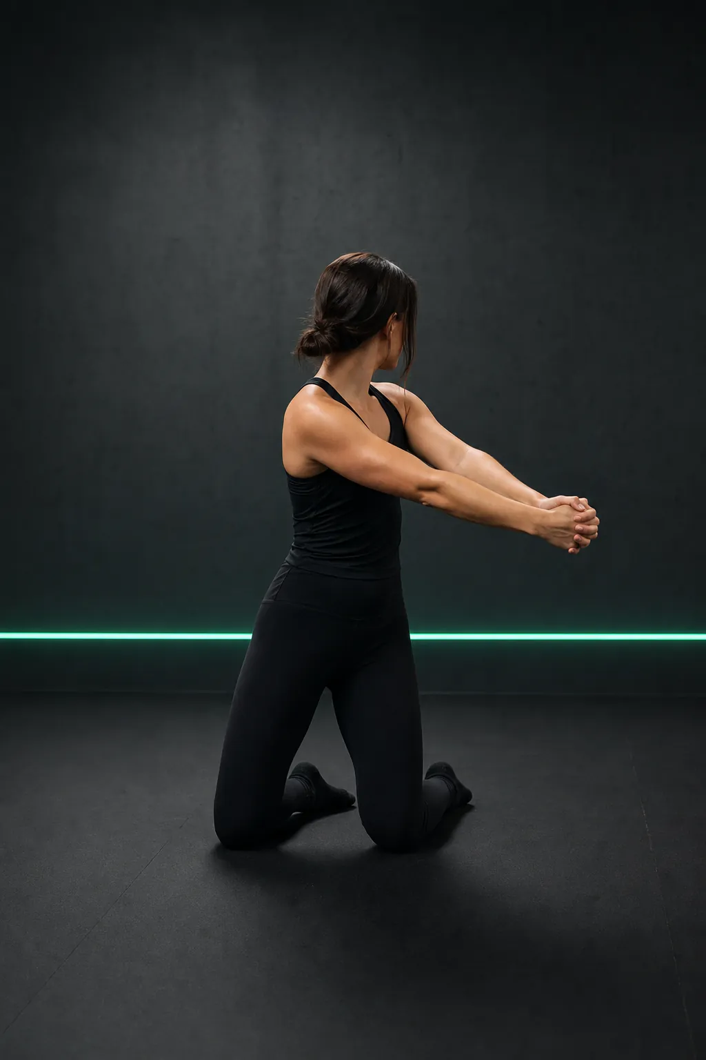 Person performing a controlled kneeling thoracic rotation