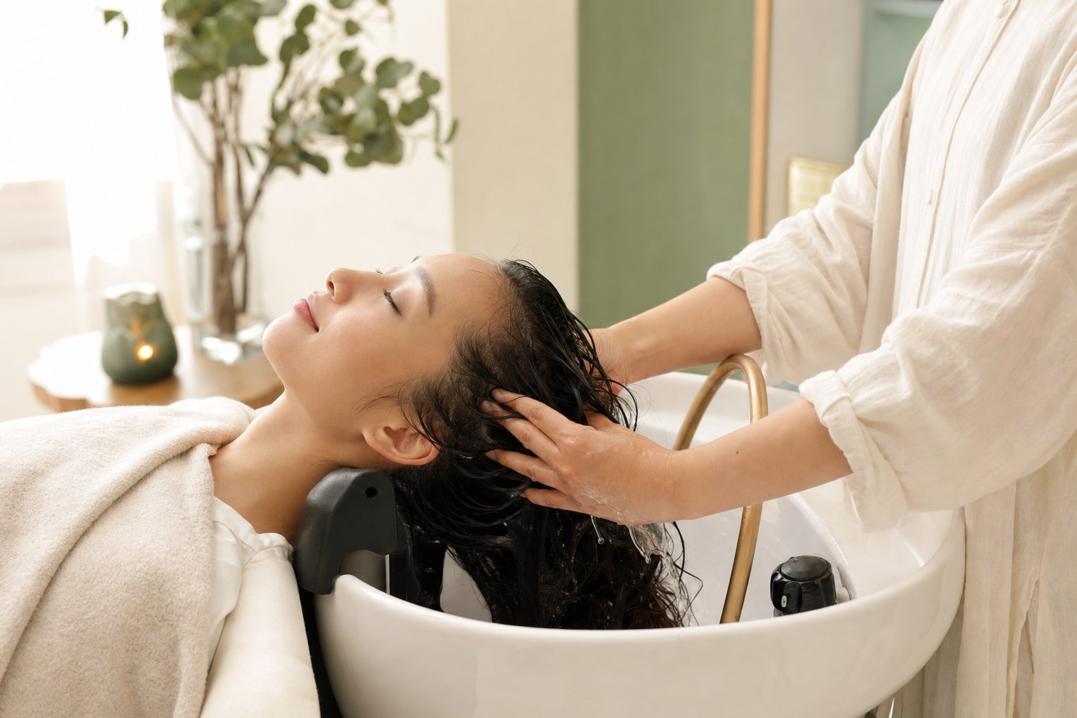 A relaxing professional scalp massage at a salon wash basin