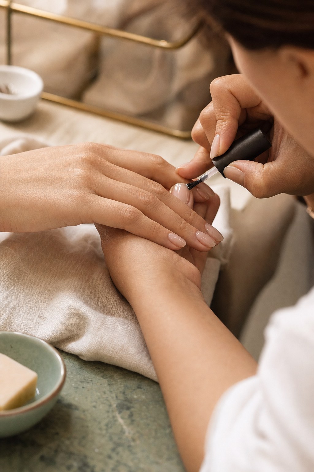 Fresh folded towels and a calm salon detail