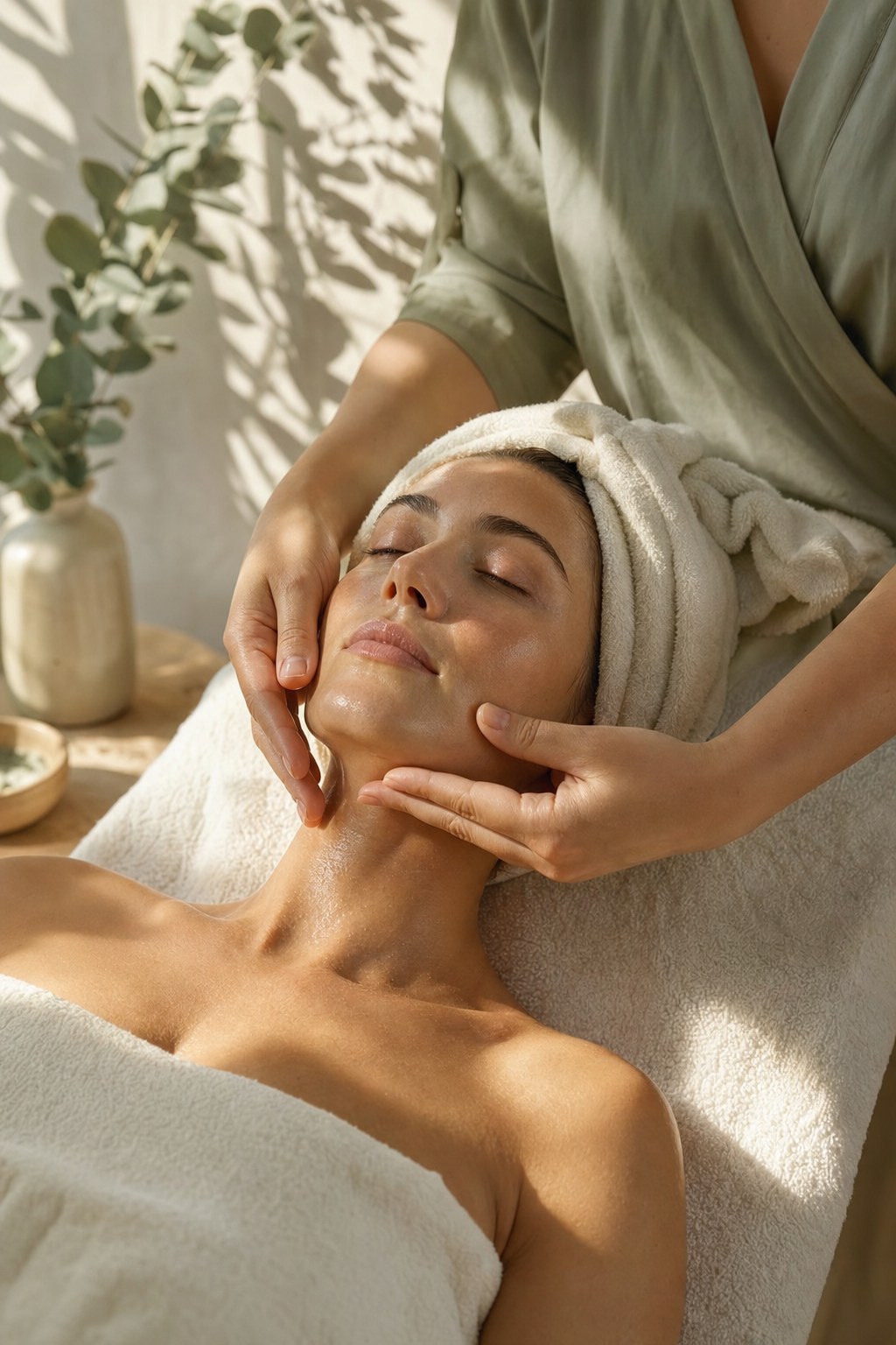 A quiet salon setting prepared for a scalp care ritual