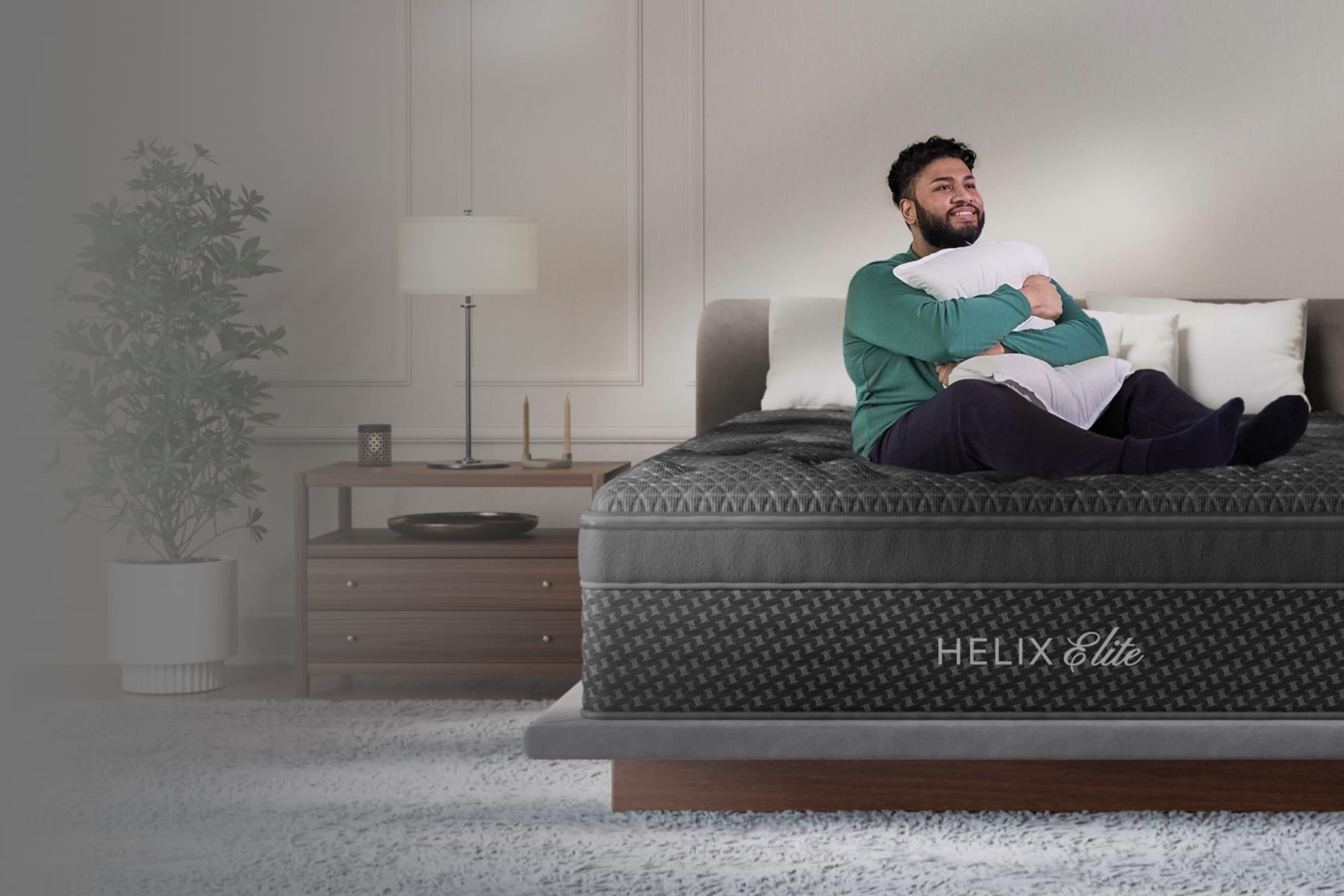 A Helix Elite mattress in a calm bedroom.