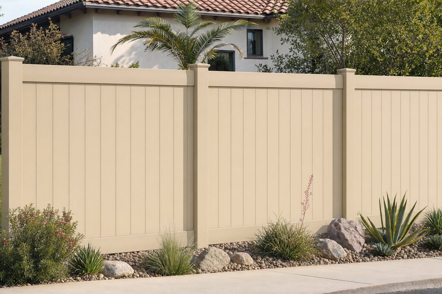 Warm tan vinyl privacy fence color illustration