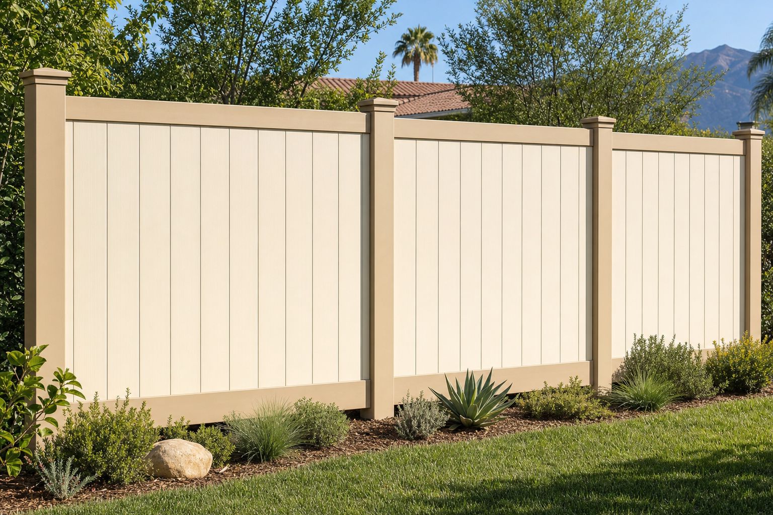 Cream + tan vinyl privacy fence color illustration