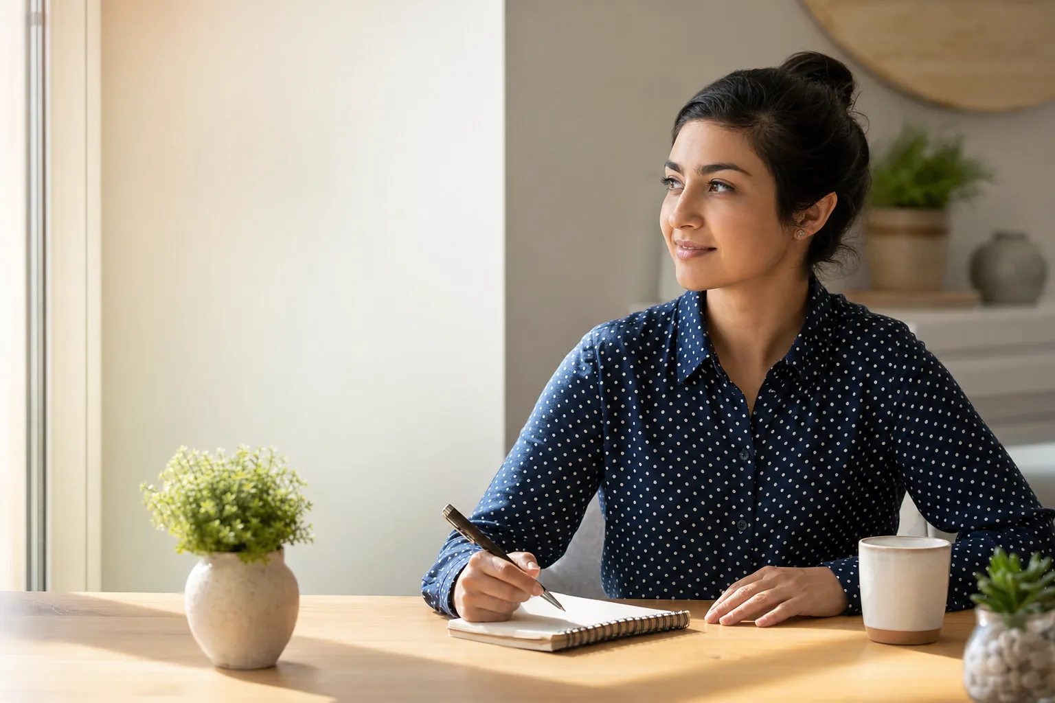 A professional beginning a long-term financial plan at a home desk.