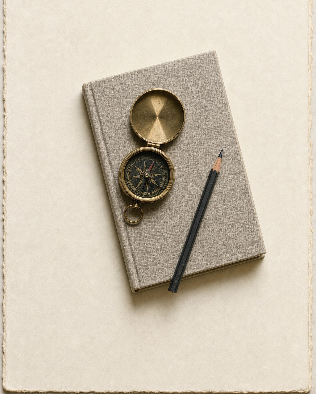 Open notebook, compass, and pencil used for graduate school planning