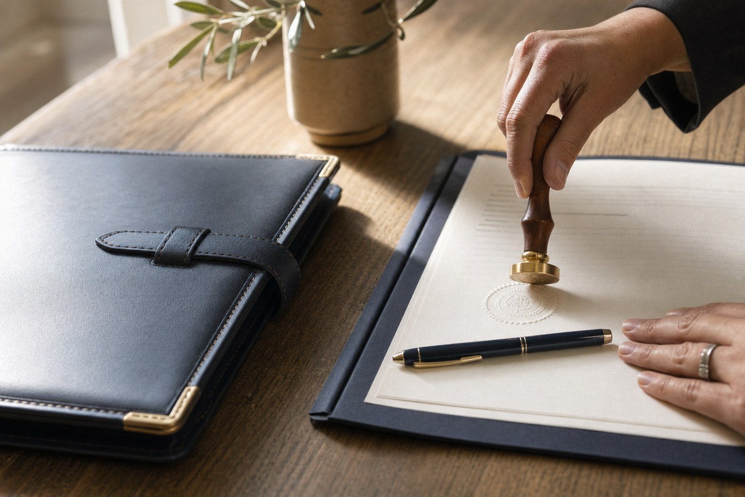 Notary seal and organized documents