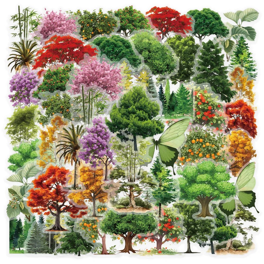 50pcs Forest Plant Stickers PET Nature Scrapbook Laptop Decor