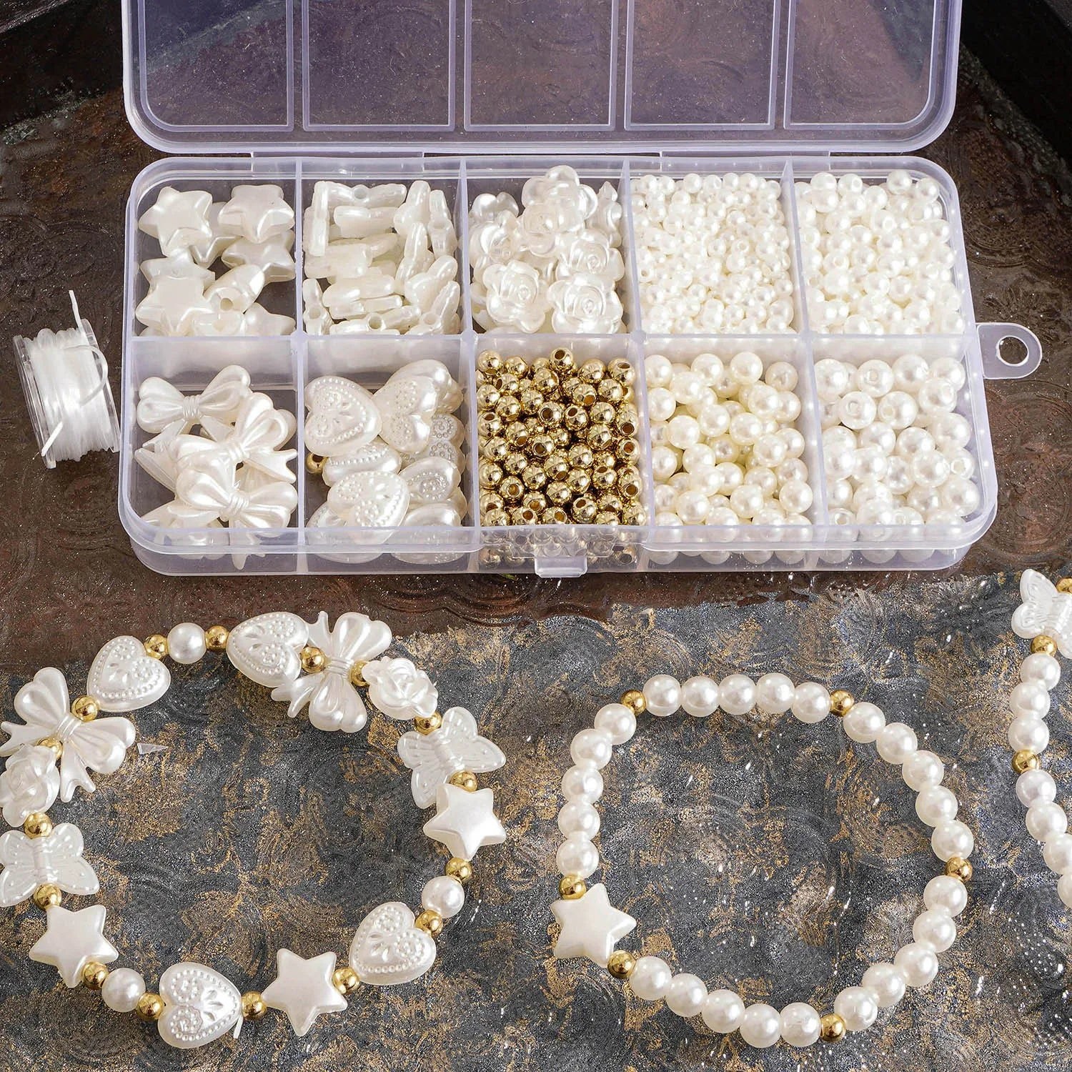 800pcs/box Faux Pearl Beading Kit For DIY Jewelry Making Loose Spacer Beads Bracelet Necklace Earring Accessories Craft Supplies