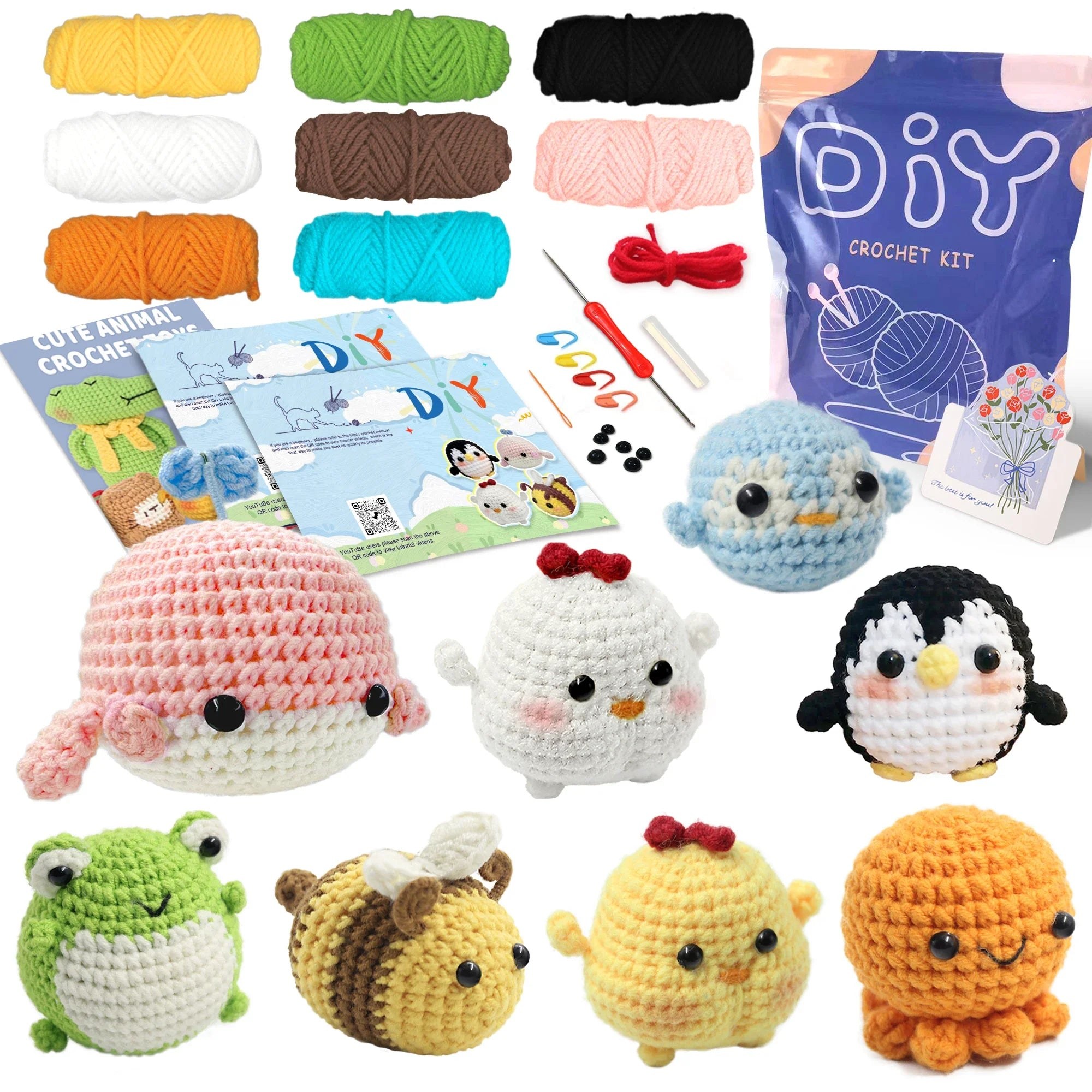 Animal Crochet Kit Beginner Starter Set DIY Knitting Supplies