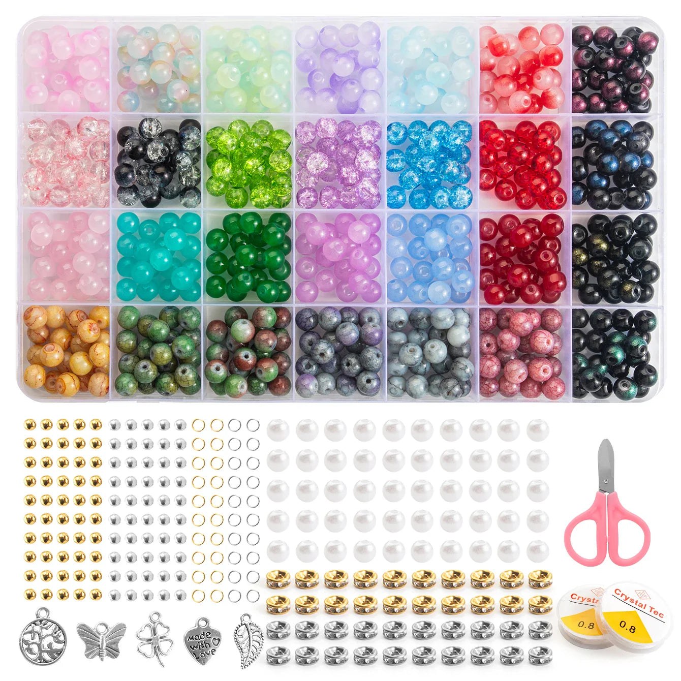 Glass Beads Bracelet Kit 28 Colors Crystal Gemstone DIY