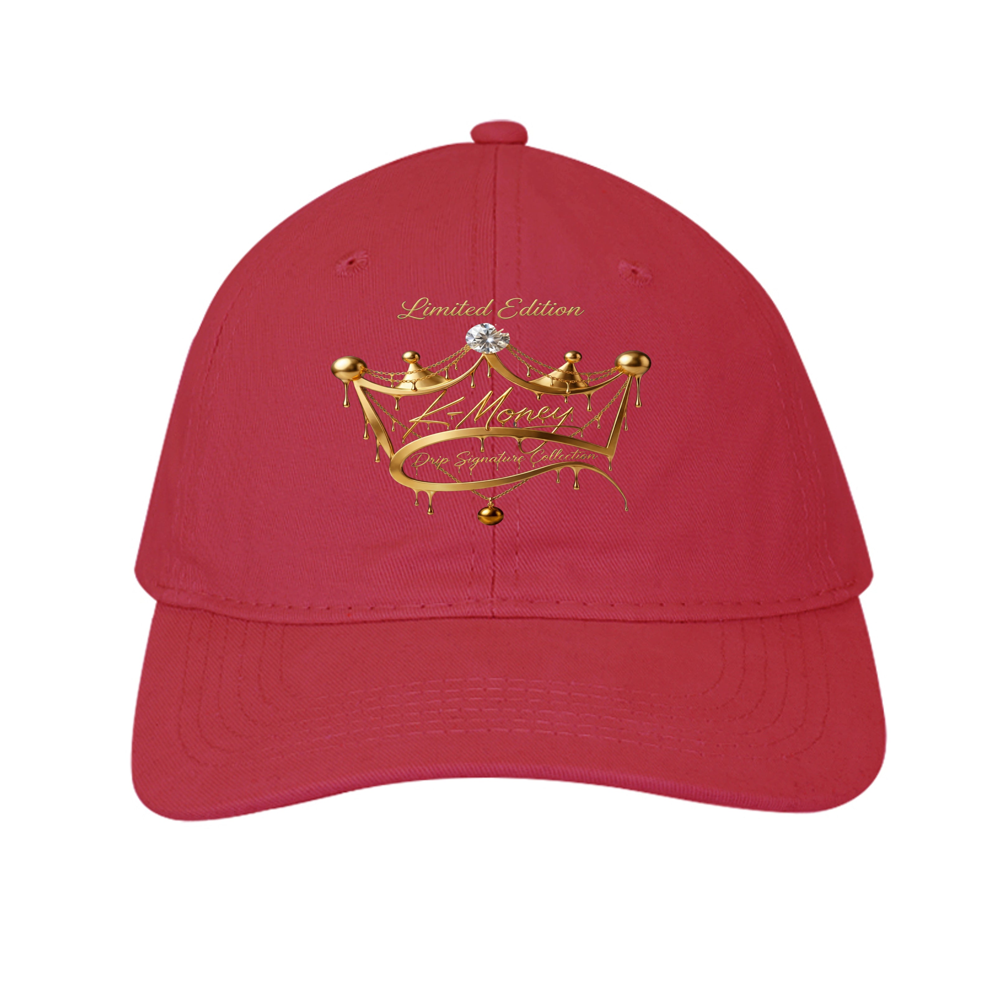 Red K-Money limited-edition ball cap shown from the front