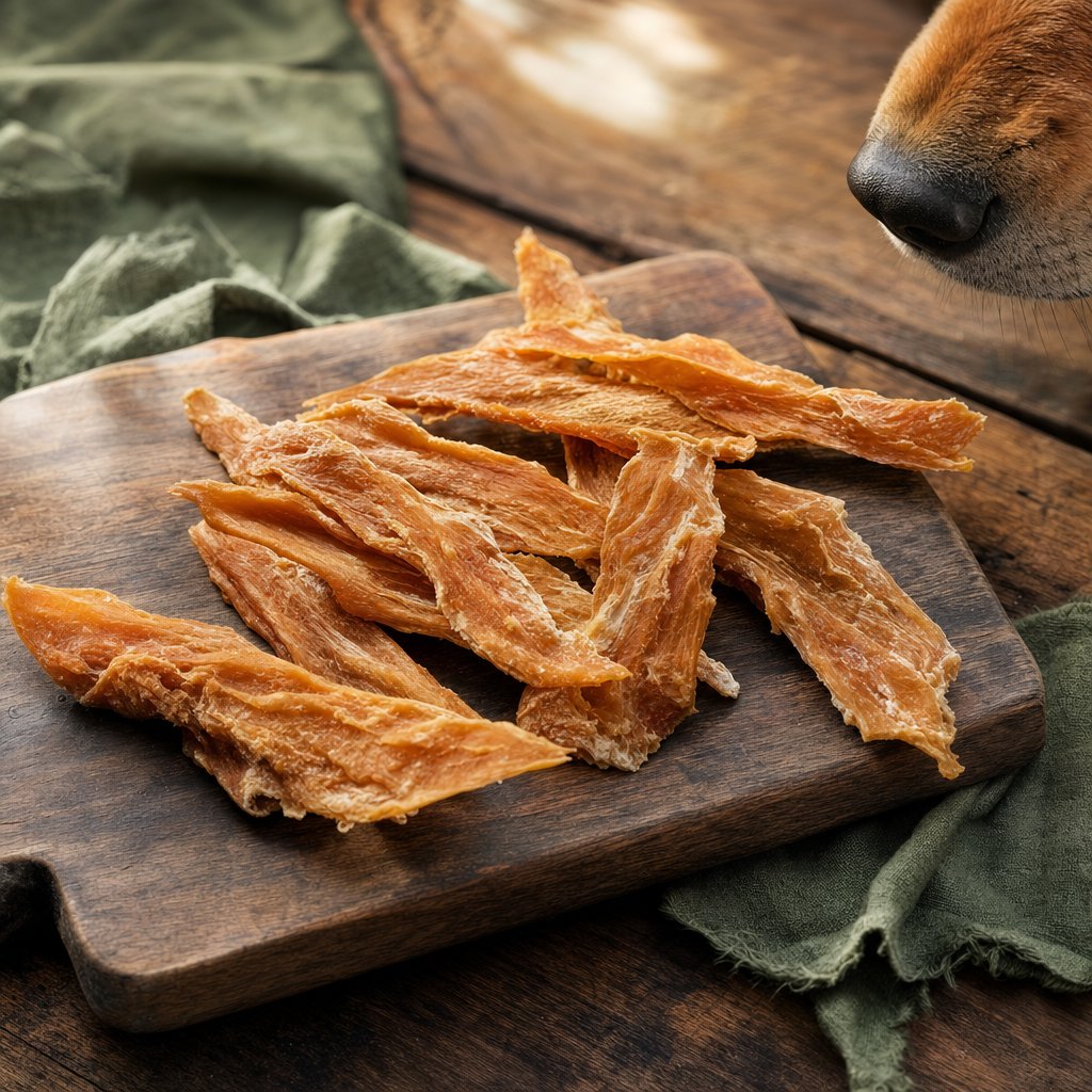 Natural pet treats on a wooden board