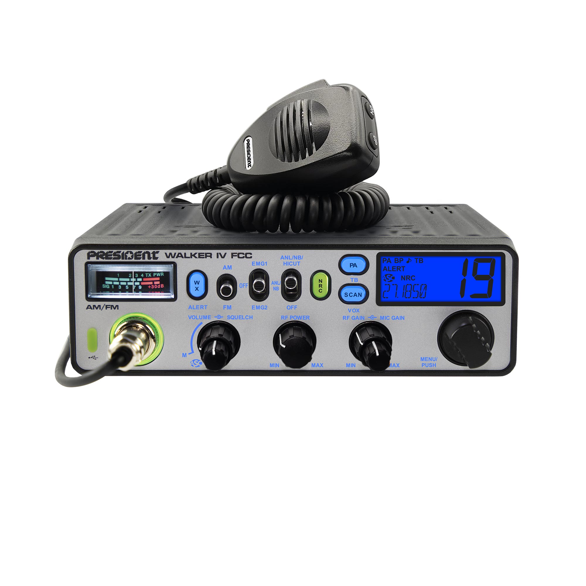 President Walker IV CB radio with blue display lighting