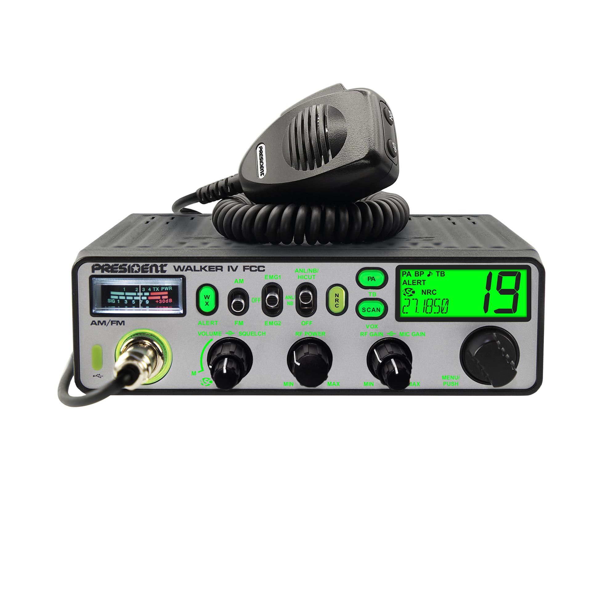 President Walker IV CB radio with green display lighting