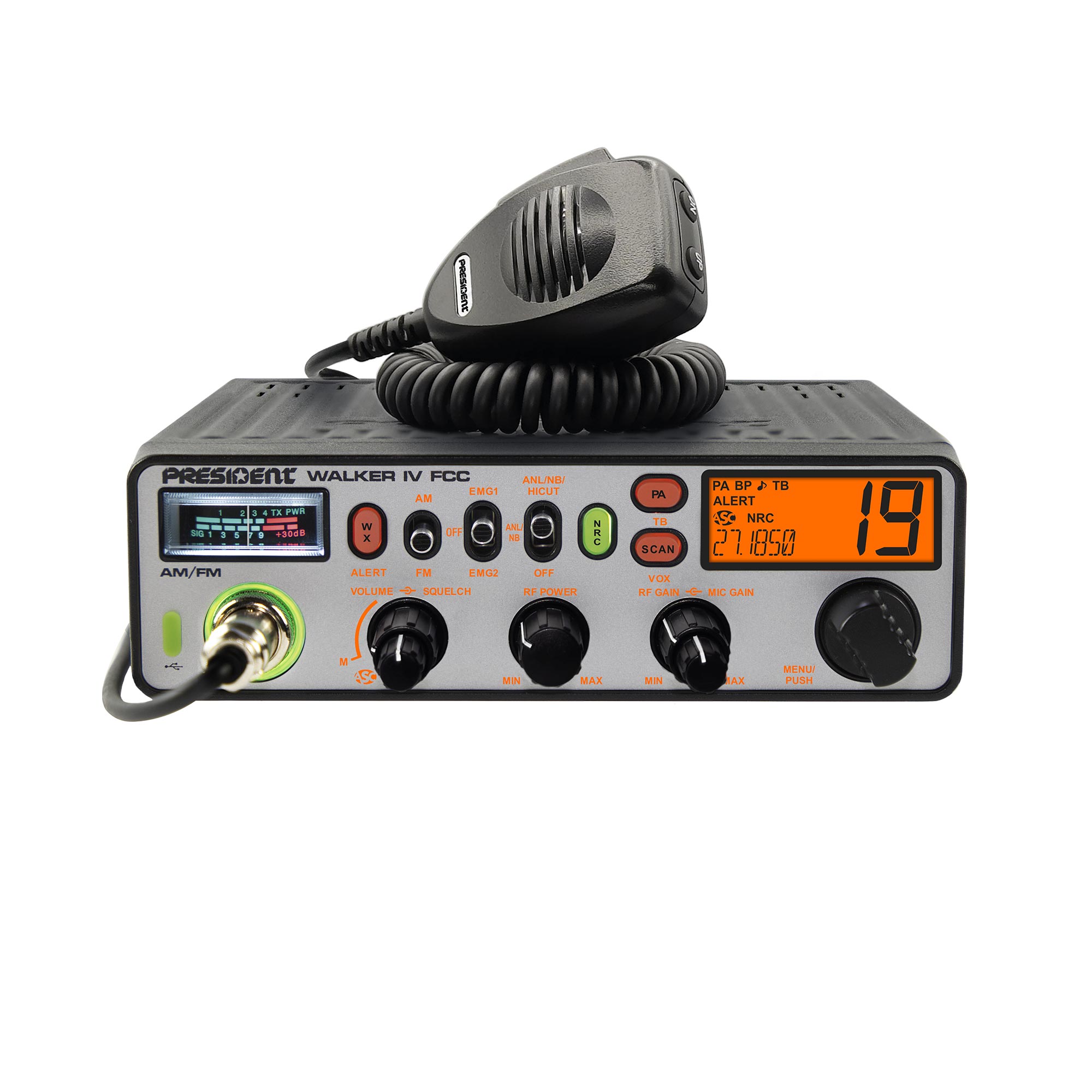 President Walker IV CB radio with orange display lighting