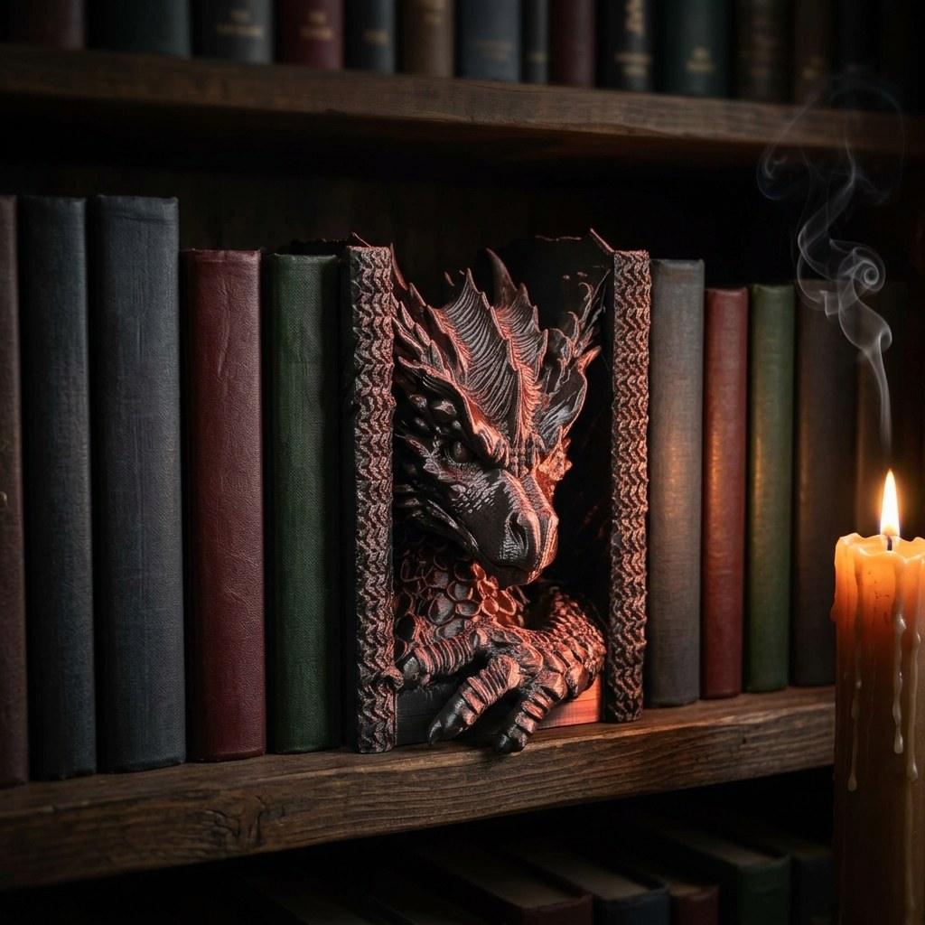 Color-shifting dragon booknook