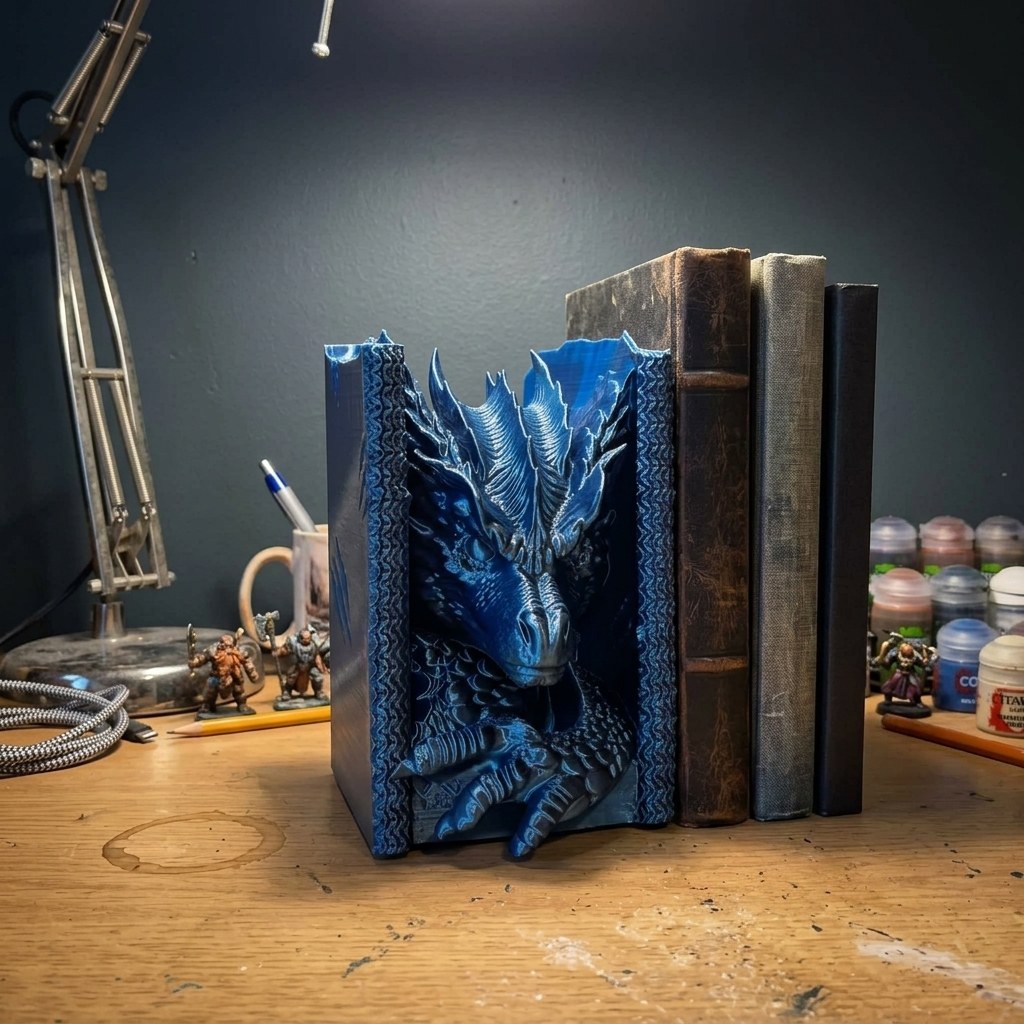 Color-Shifting Silk Dragon Booknook: 3D-Printed Fantasy Shelf Decor, view 12