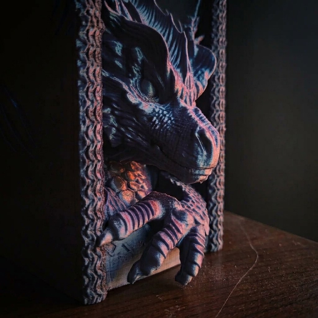 Color-Shifting Silk Dragon Booknook: 3D-Printed Fantasy Shelf Decor, view 13
