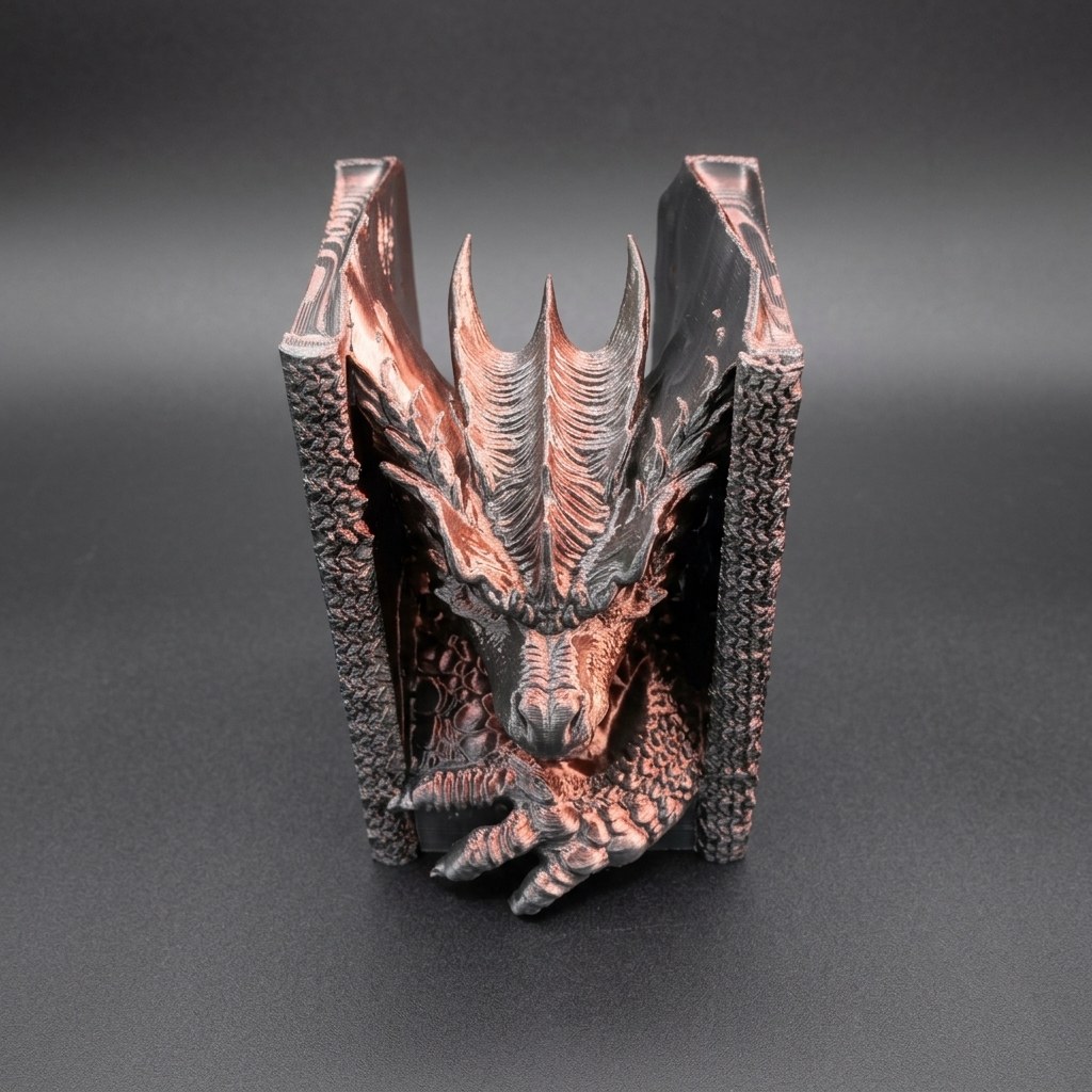 Color-Shifting Silk Dragon Booknook: 3D-Printed Fantasy Shelf Decor, view 2
