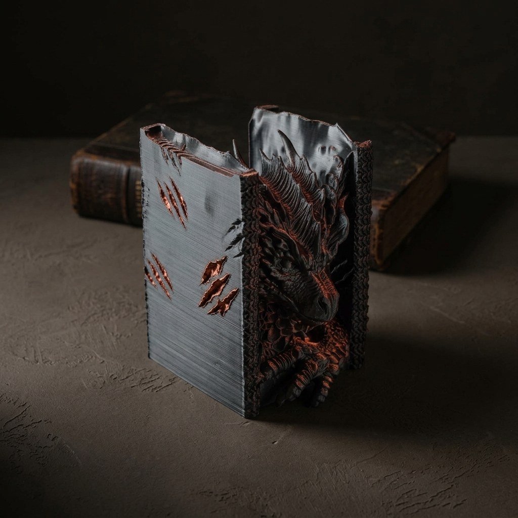 Color-Shifting Silk Dragon Booknook: 3D-Printed Fantasy Shelf Decor, view 3