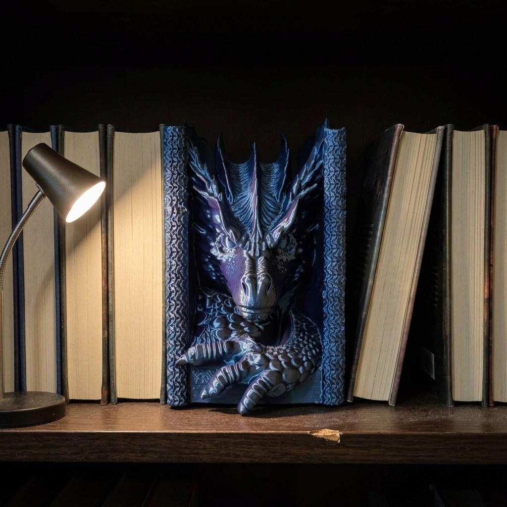 Color-Shifting Silk Dragon Booknook: 3D-Printed Fantasy Shelf Decor, view 8