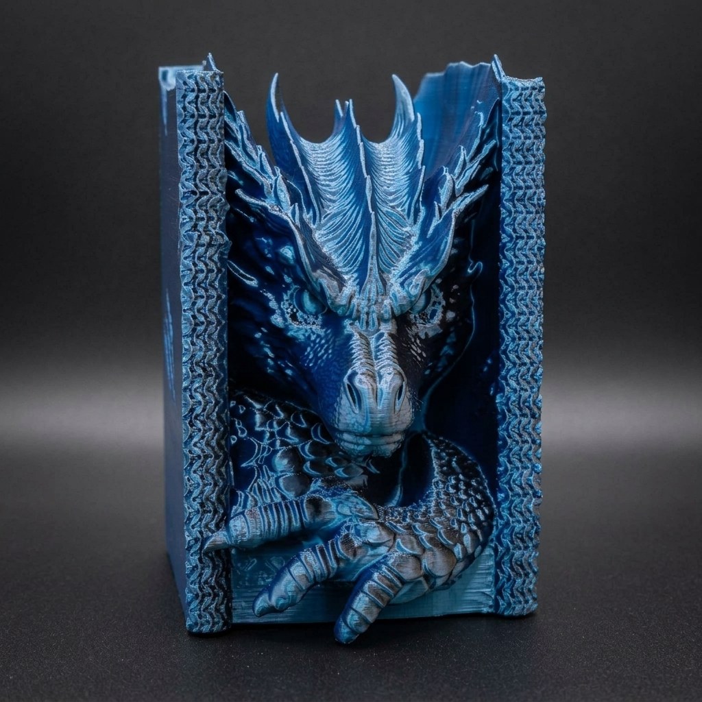 Color-Shifting Silk Dragon Booknook: 3D-Printed Fantasy Shelf Decor, view 9