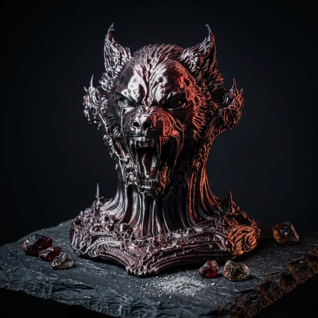 Dual-Color Silk Werewolf Bust: Gothic Fantasy 3D-Printed Decor
