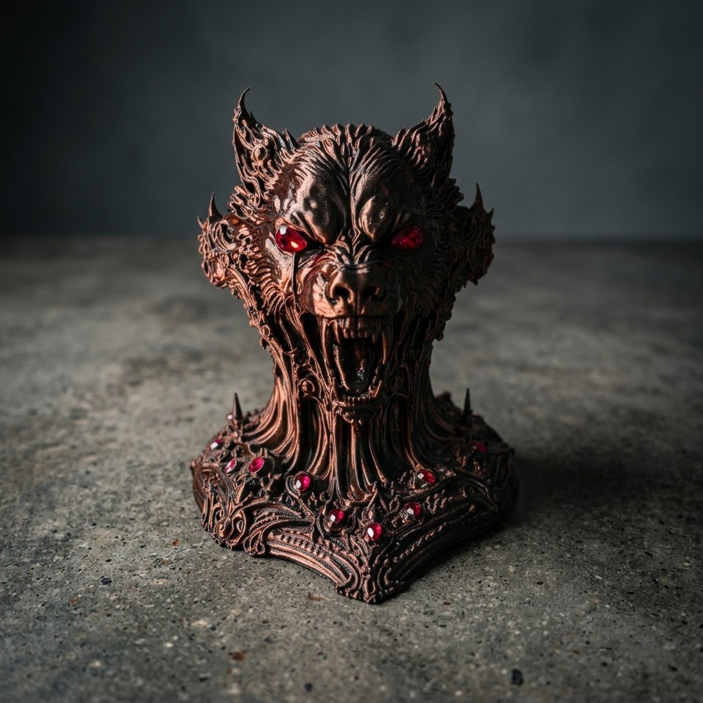 Dual-Color Silk Werewolf Bust: Gothic Fantasy 3D-Printed Decor, view 4