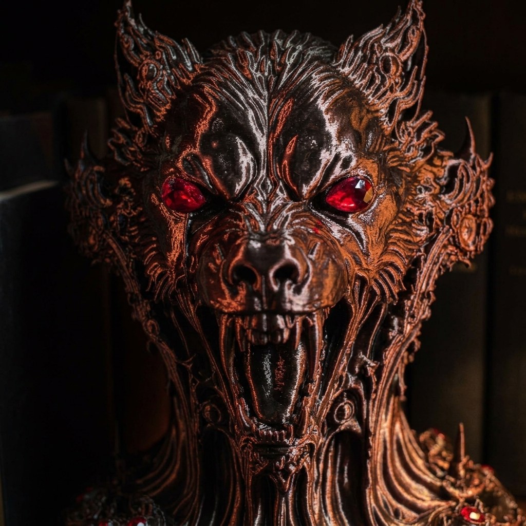 Dual-Color Silk Werewolf Bust: Gothic Fantasy 3D-Printed Decor, view 6