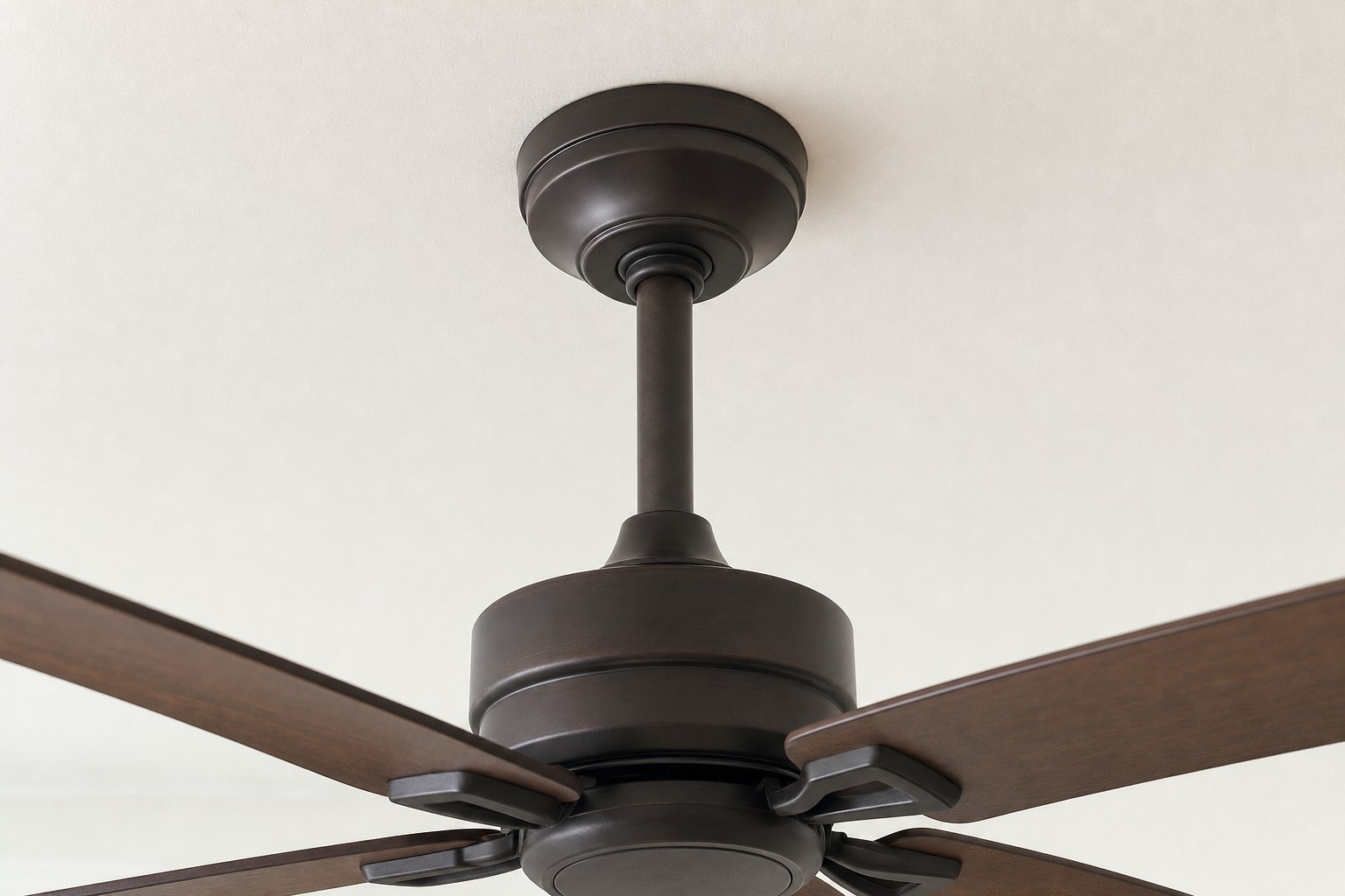 Secure ceiling fan canopy and downrod viewed from below