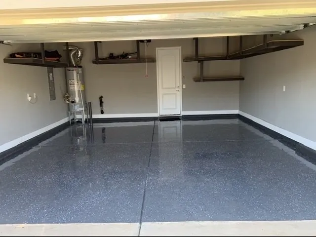 Freshly finished garage with epoxy floor