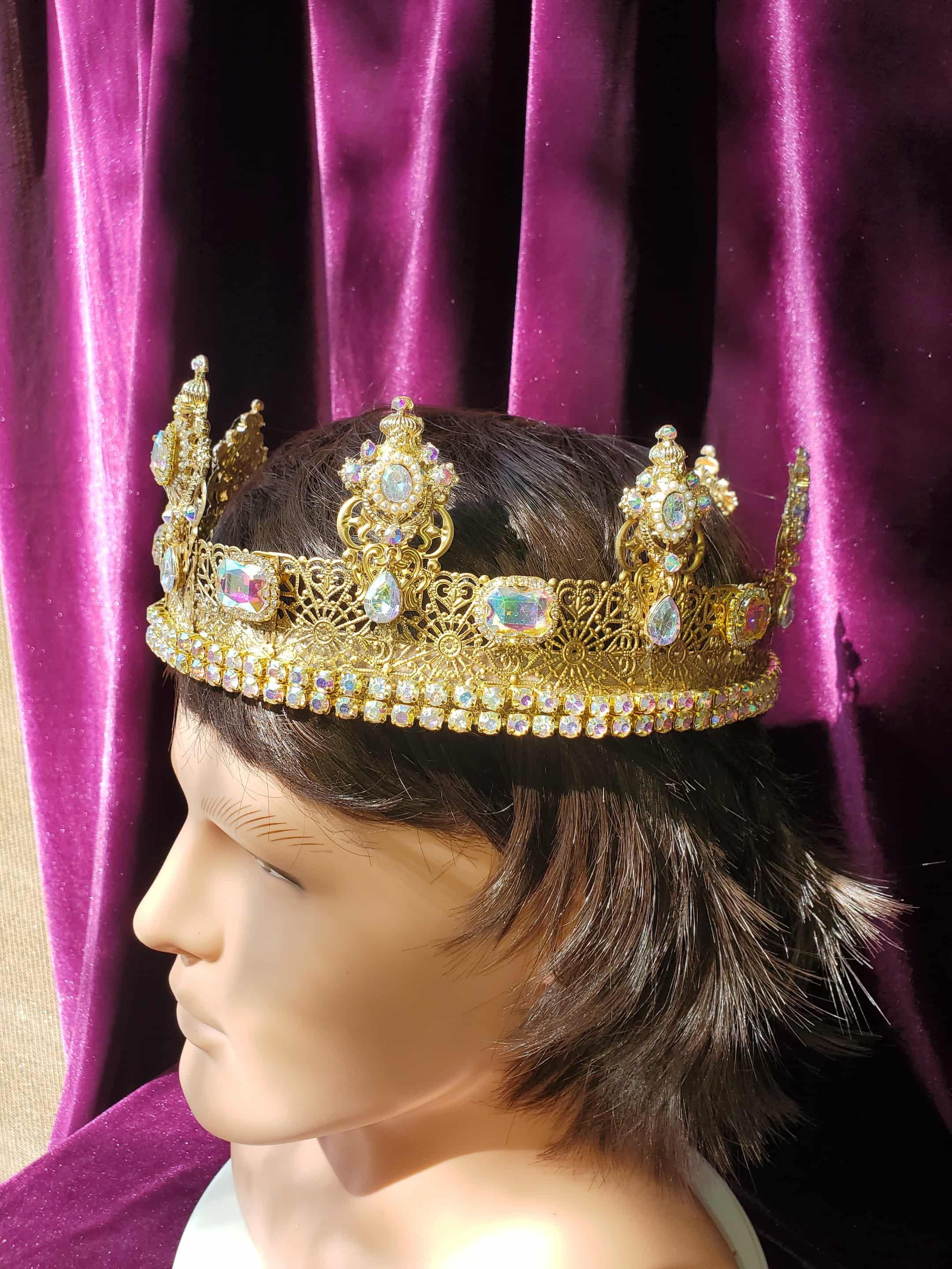 Versailles King-Queen Crown: Gold Medieval Renaissance Headpiece