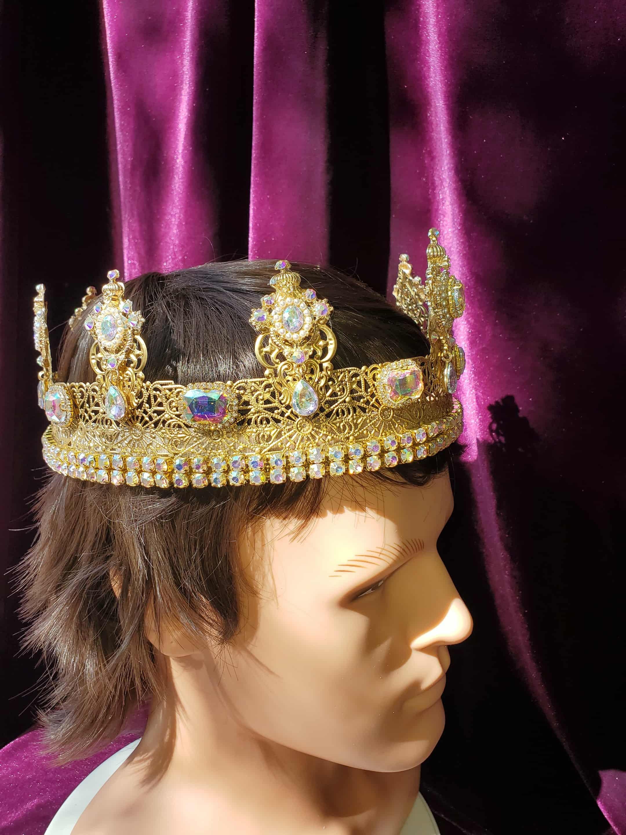 Versailles King-Queen Crown: Gold Medieval Renaissance Headpiece, detail 2