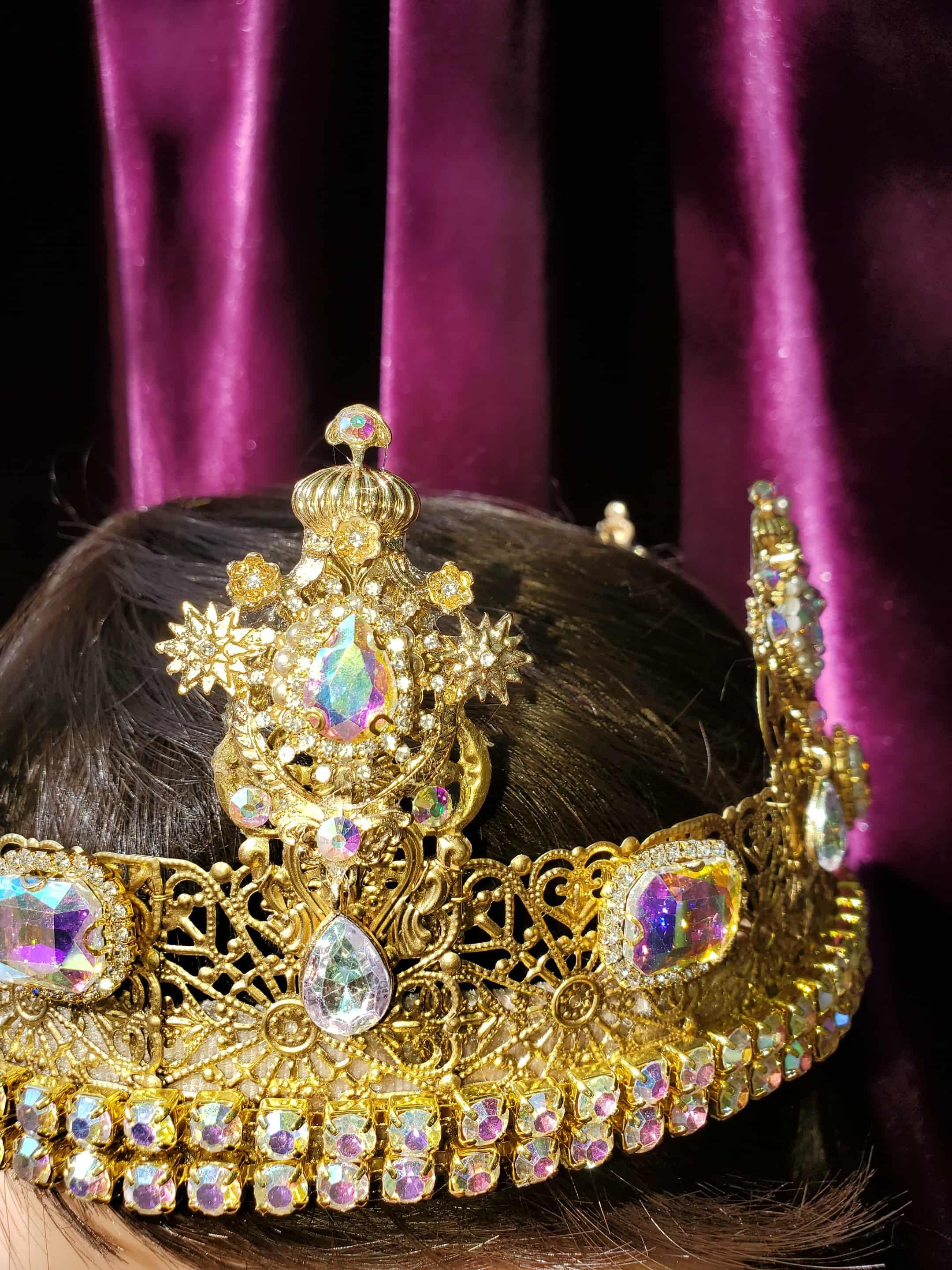 Versailles King-Queen Crown: Gold Medieval Renaissance Headpiece, detail 4