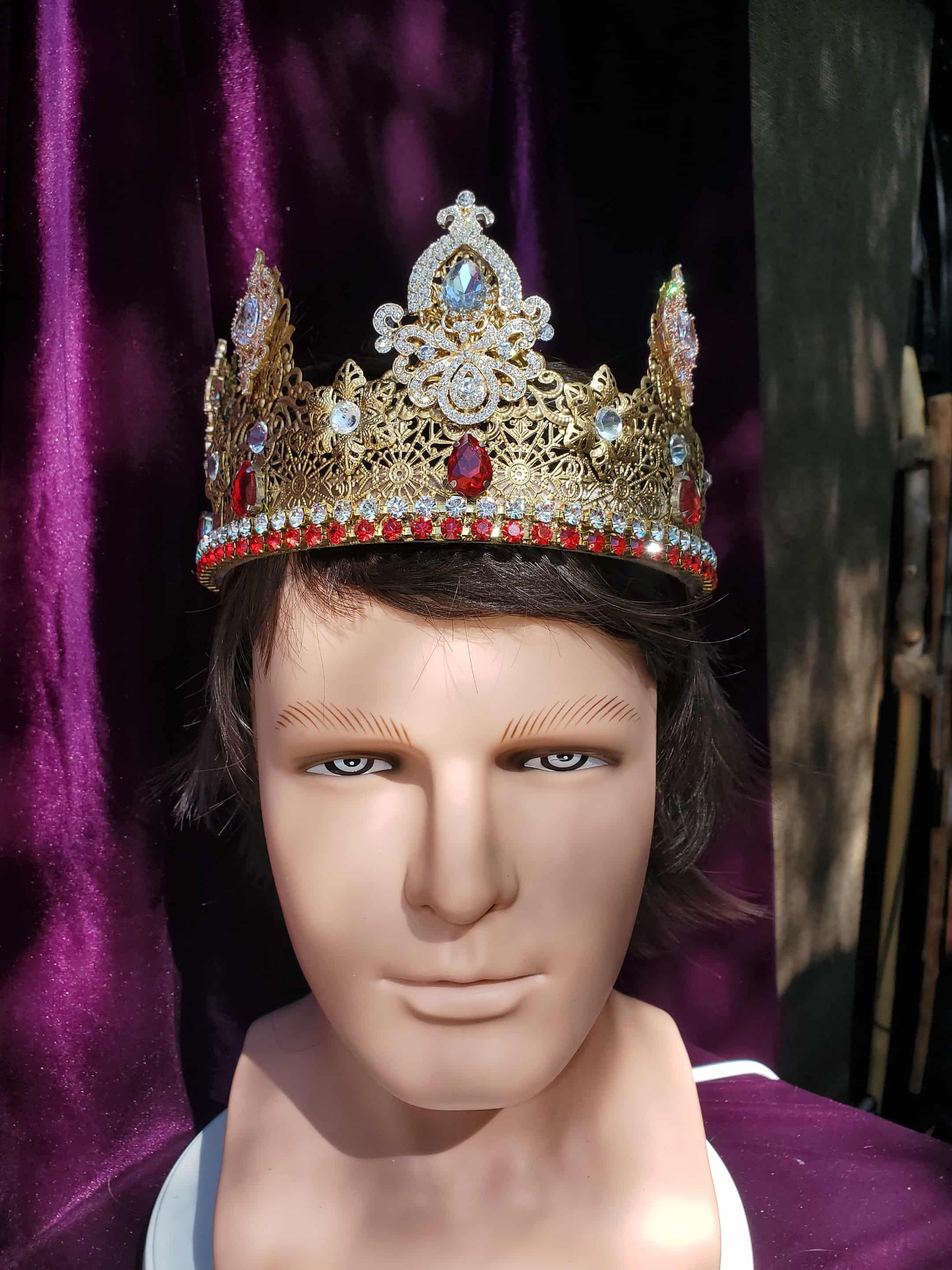 Viennese Gold King-Queen Crown: Rhinestone Medieval Headpiece, detail 2