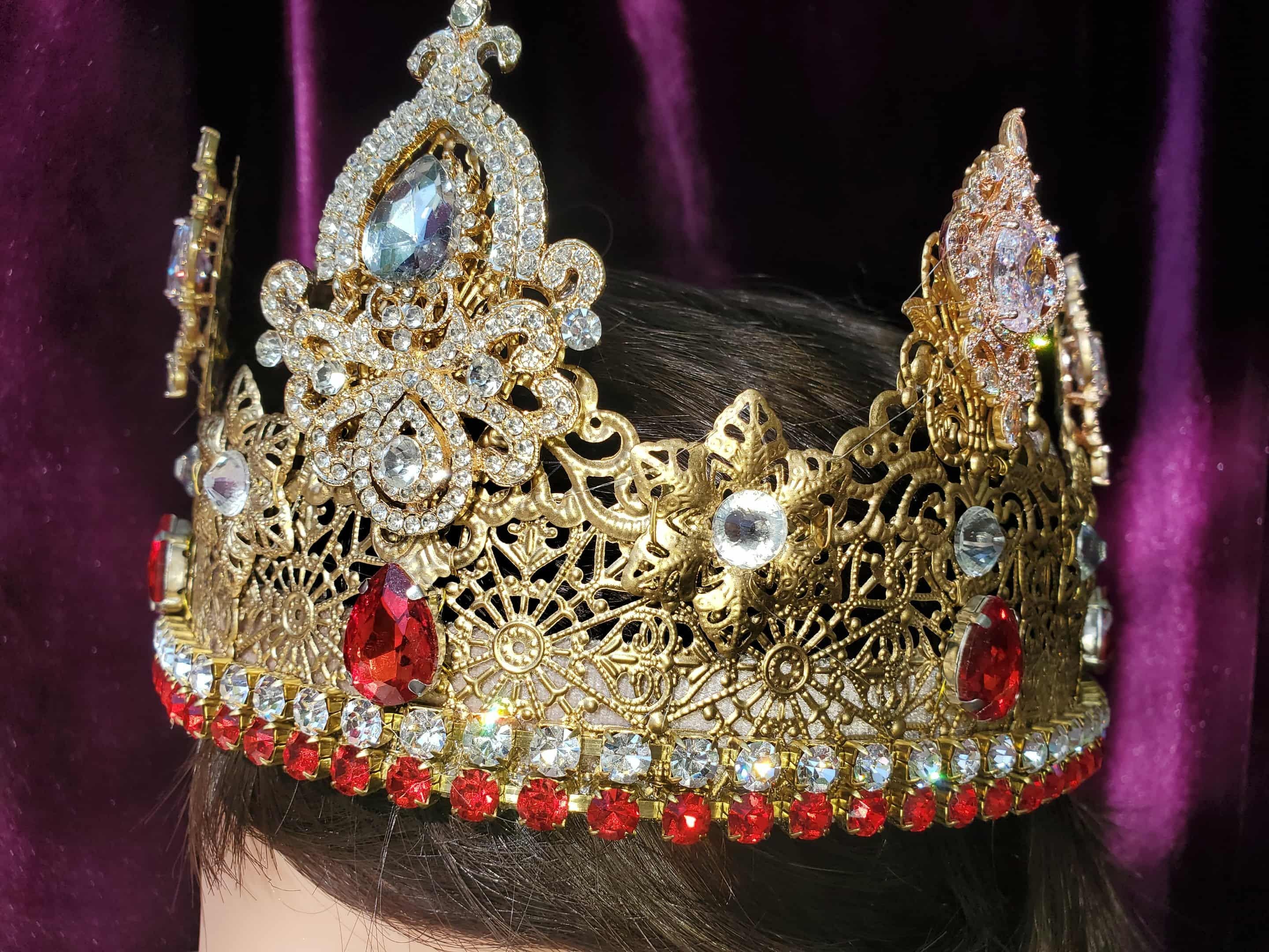 Viennese Gold King-Queen Crown: Rhinestone Medieval Headpiece, detail 3