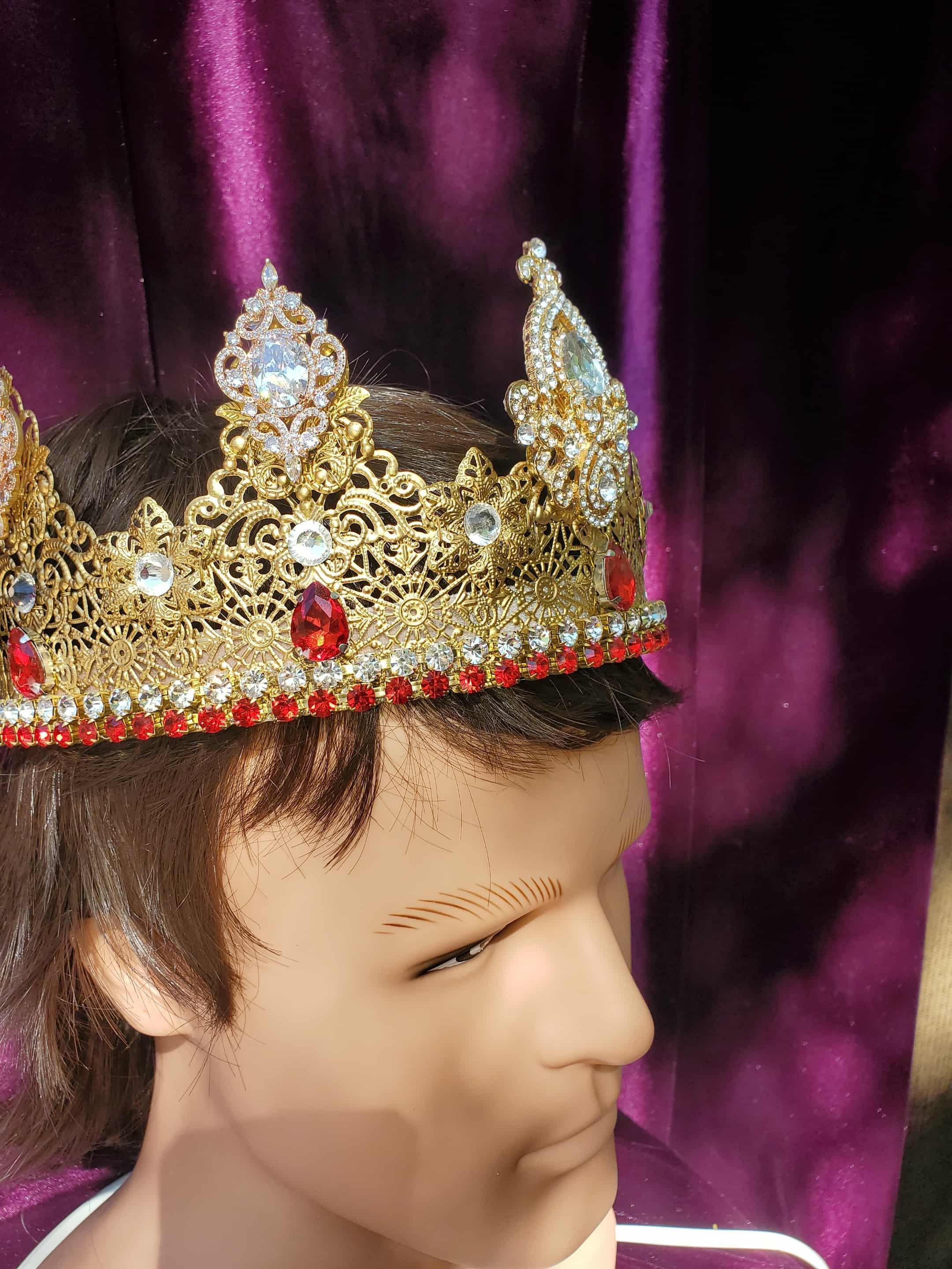Viennese Gold King-Queen Crown: Rhinestone Medieval Headpiece, detail 4