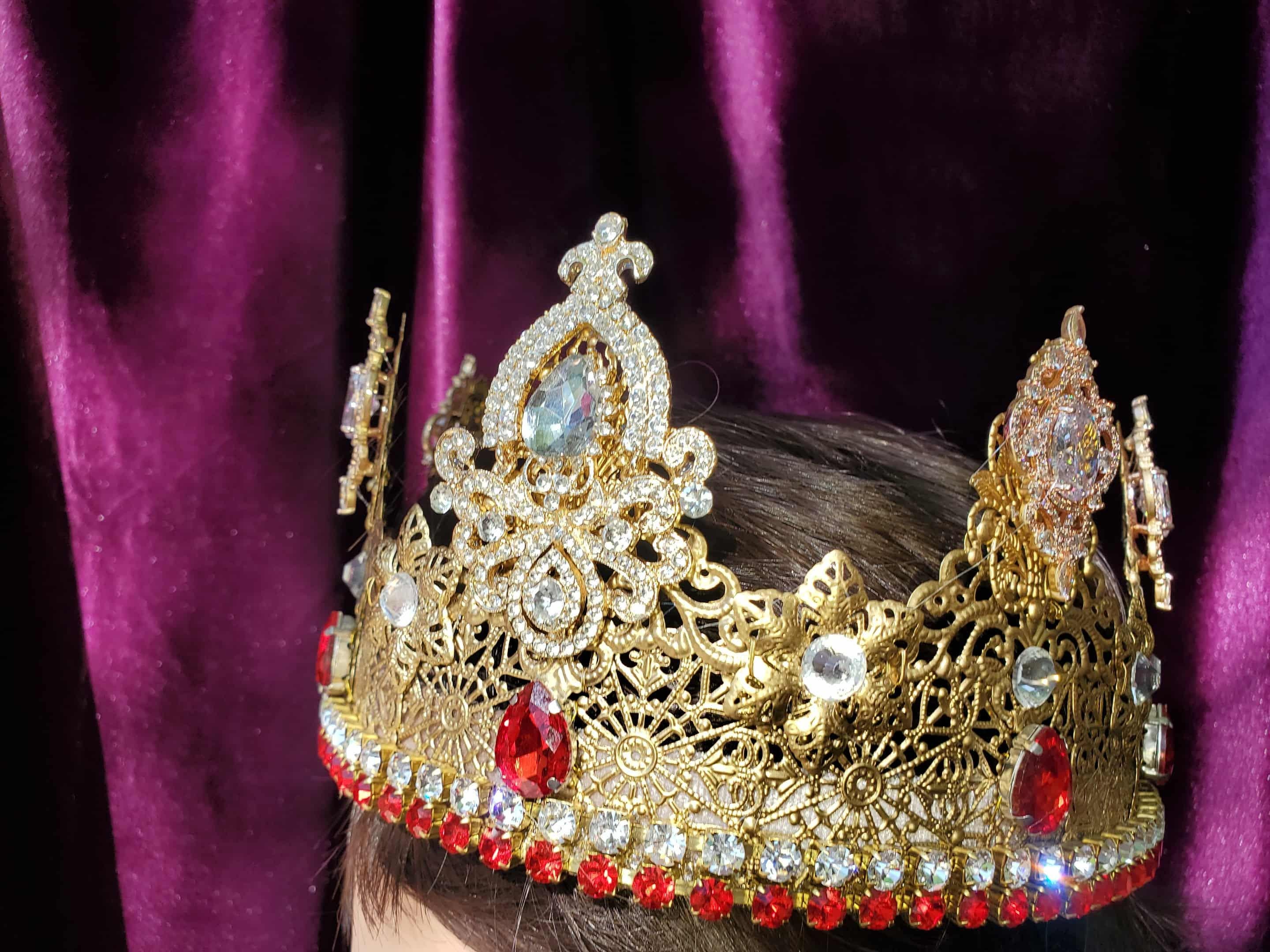 Viennese Gold King-Queen Crown: Rhinestone Medieval Headpiece, detail 5