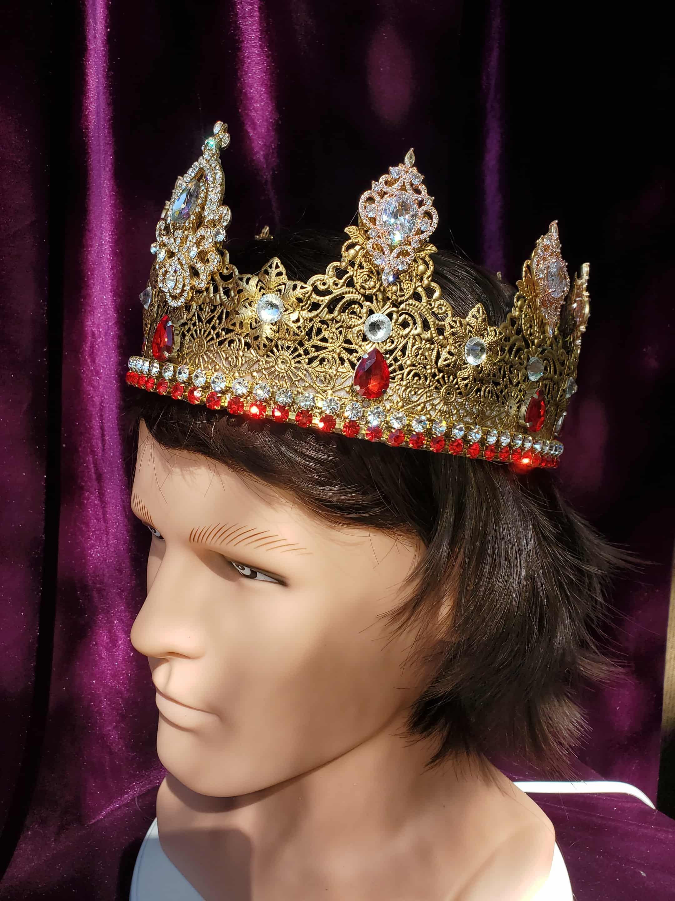 Viennese Gold King-Queen Crown: Rhinestone Medieval Headpiece, detail 7