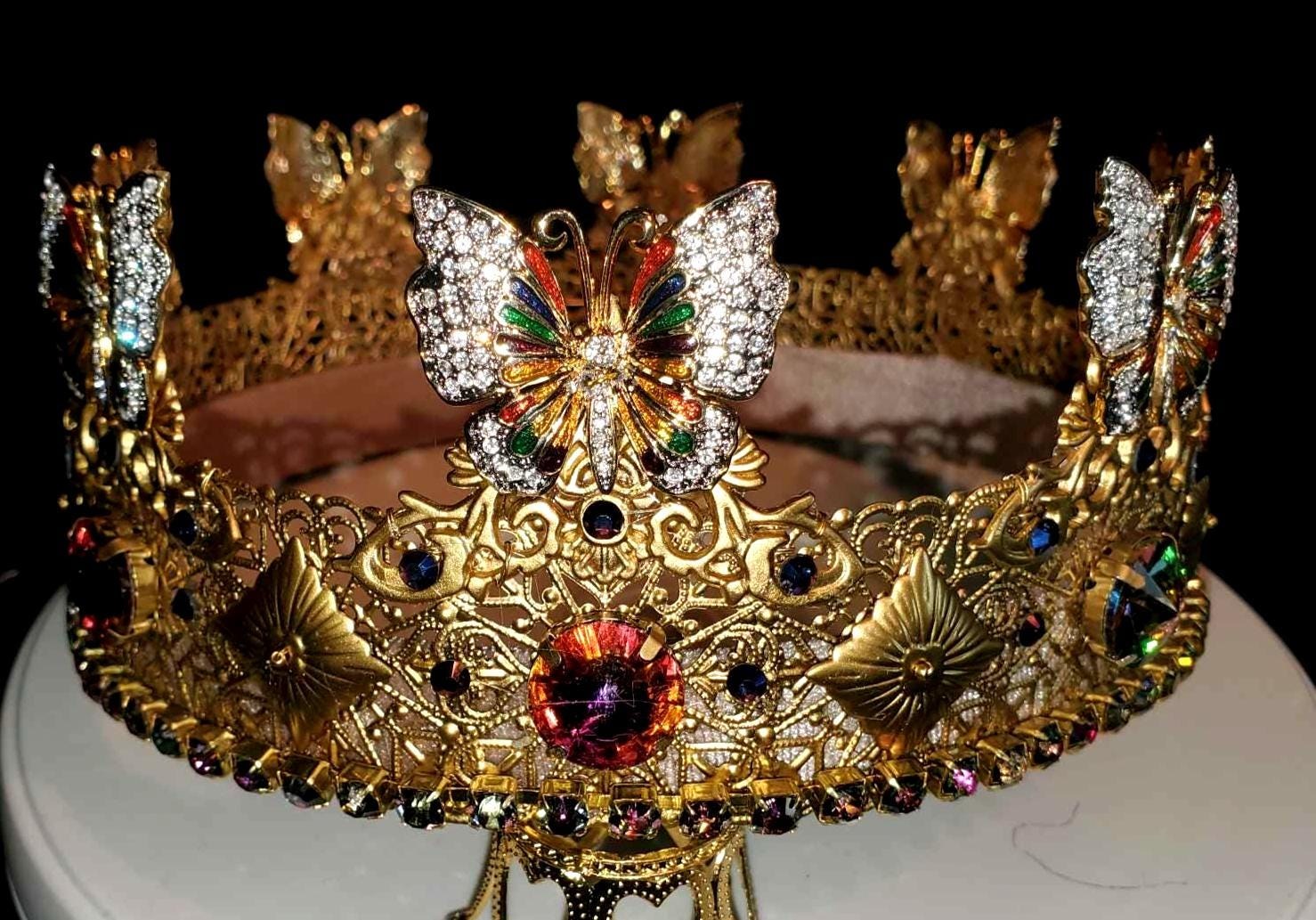 Gold Fairy King Crown: Renaissance Medieval Filigree with Butterflies