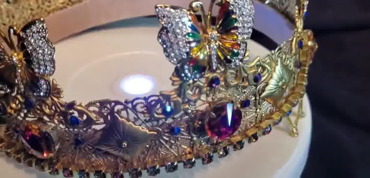 Gold Fairy King Crown: Renaissance Medieval Filigree with Butterflies, detail 9