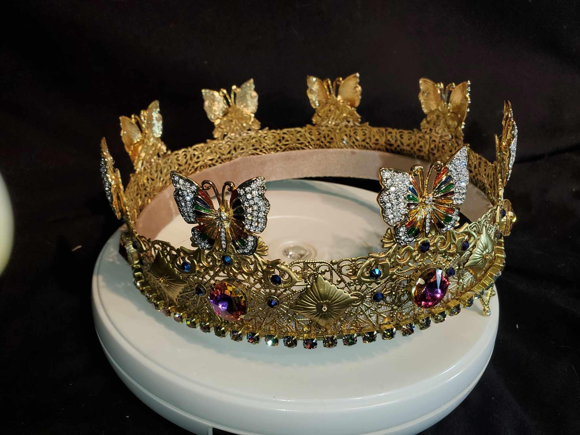 Gold Fairy King Crown: Renaissance Medieval Filigree with Butterflies, detail 10